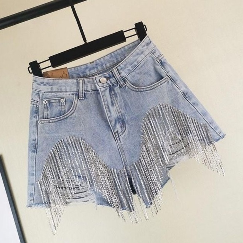 Jeweled denim shorts